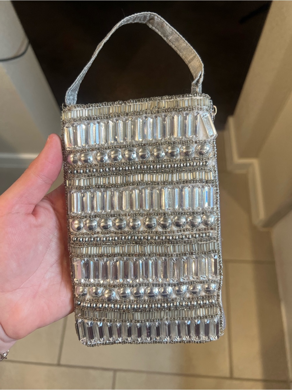 Embellished Silver Beaded Wristlet